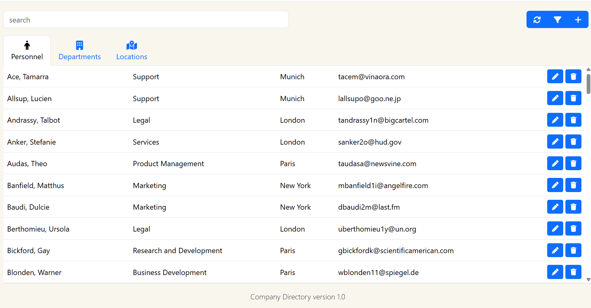 Screenshot of the Company Directory project